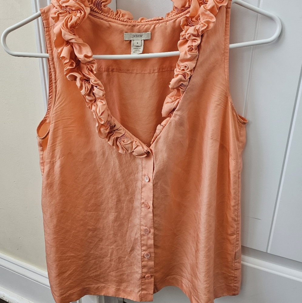 J. Crew Coral Ruffle Sleeveless Blouse